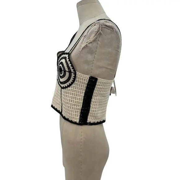 Zara Crochet Corset Cream‎ Black Knit Tank Top Size Medium - Picture 6 of 10